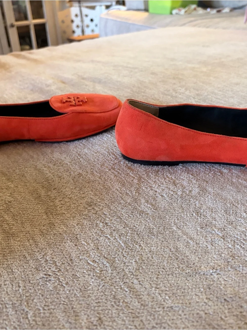 Tory Burch Orange Suede Smoking Slippers